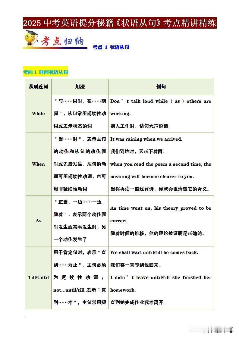 同学们，想要轻松搞定中考英语中的状语从句吗？快来学习《2025年中考英语提分秘籍