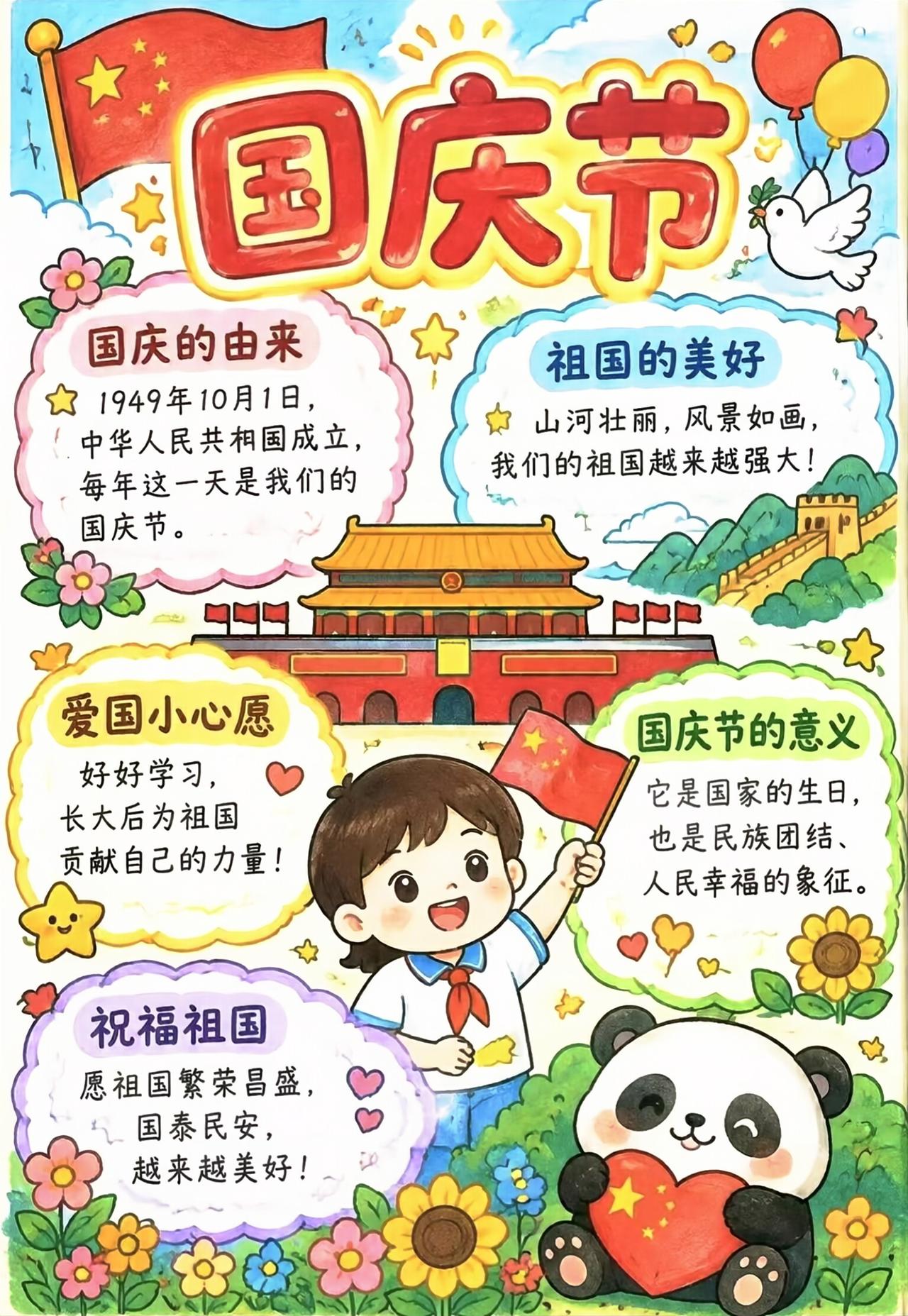 中小学语文手抄报，国庆节主题手抄报，竖版手抄报，收藏参考学习