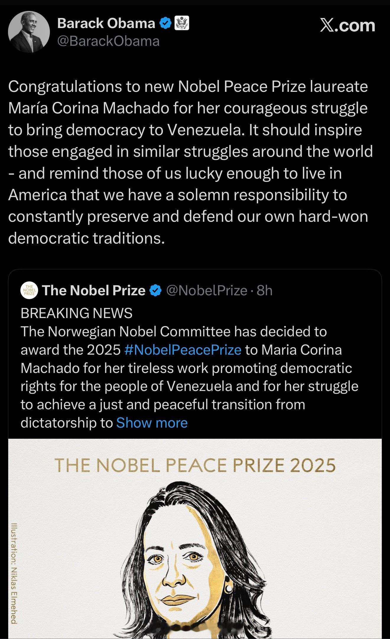 奥巴马发来贺电。[揣手] ​​​