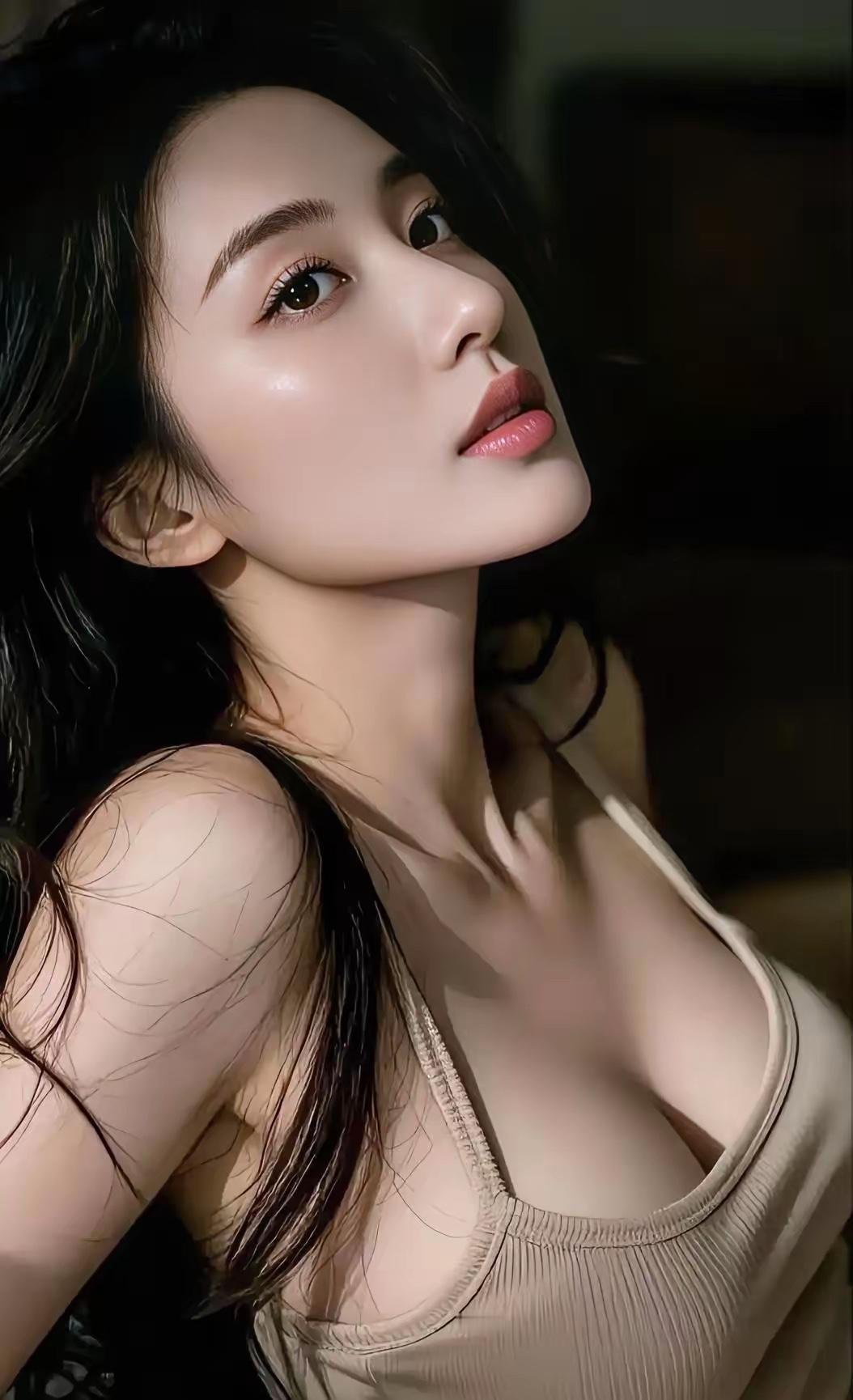 暗里透进一束光，

发丝轻搭在肩上。

肩线温柔，呼吸缓慢，

眼神盛着安静的亮