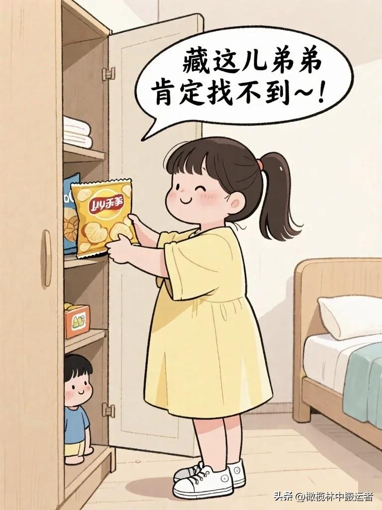 趣味漫画：姐姐买了一袋薯片藏在衣柜里，下班回来发现薯片没了。姐姐：我薯片呢？弟弟