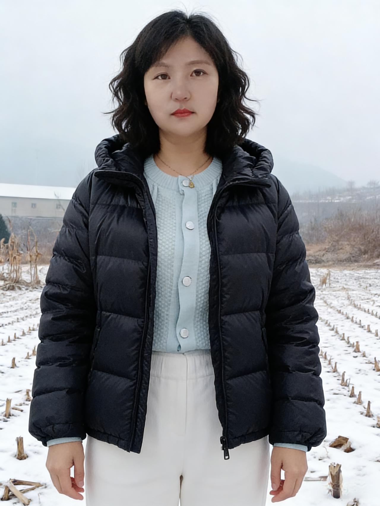 漫天飞絮落无声，
偶遇仙娥踏雪行。
笑靥轻开疑带露，
人间何处觅倾城。