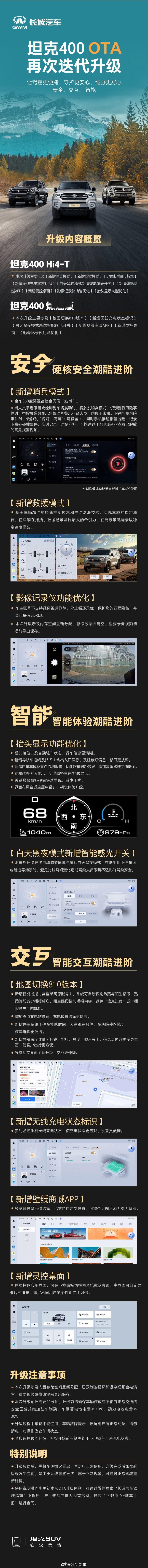 坦克400 OTA再次迭代升级，安全再升级 潮酷越野新时代