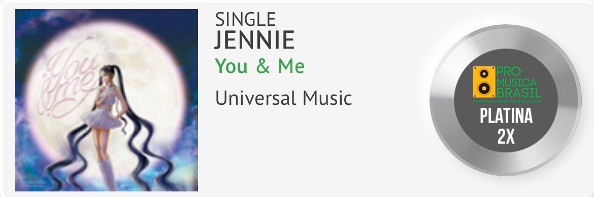 JENNIE金珍妮全世界最伟大的礼物曲You & Me在巴西获得2x白金认证（8