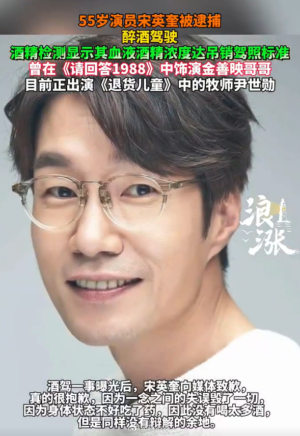 韩国演员宋英奎去世 年仅55岁，今早被发现在车内死亡，网传可能是自杀。7月25日