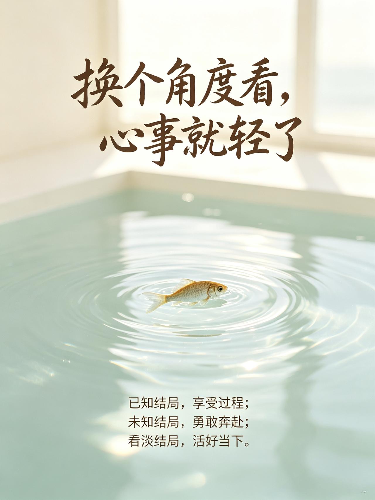 你知道吗？同一样东西，放在跟前，你换个角度去看，完全是两回事？
 
就像一条鱼吧