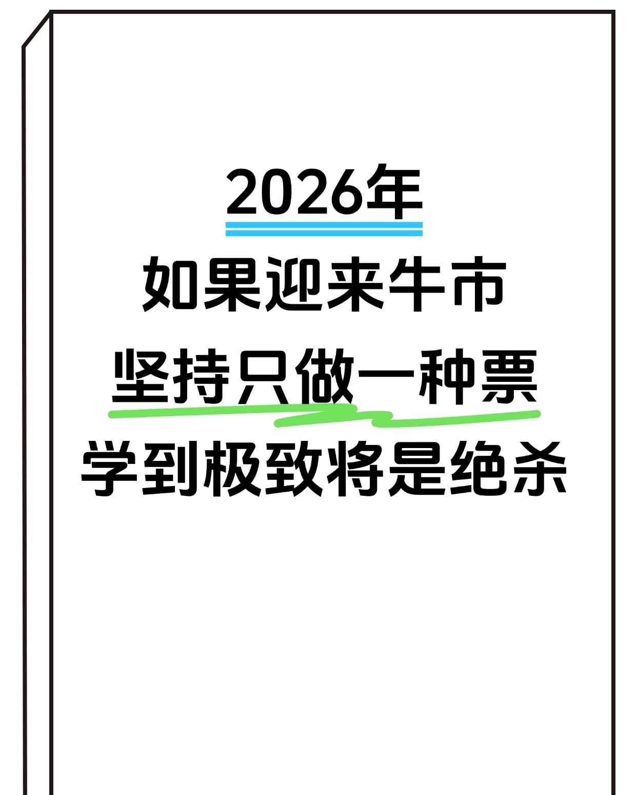 2026 年若迎来牛市，坚持只做一种股票，把一种方法练到极致，就是“绝杀”。重点