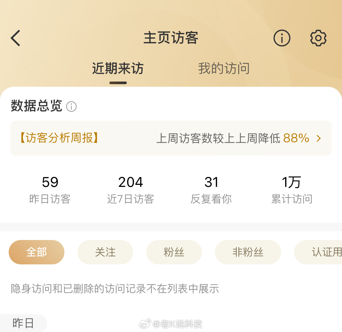 微博访客记录我的还在啊所以什么时候能优化删掉这个功能微博本来就怕掉马
