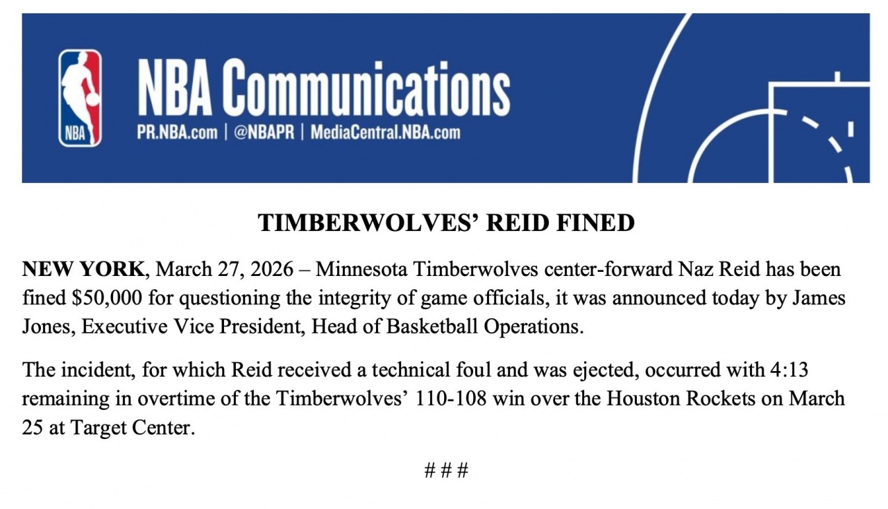 NBA官方今日宣布，森林狼￼球员里德￼因质疑裁判的权威性被罚款5万美元。 