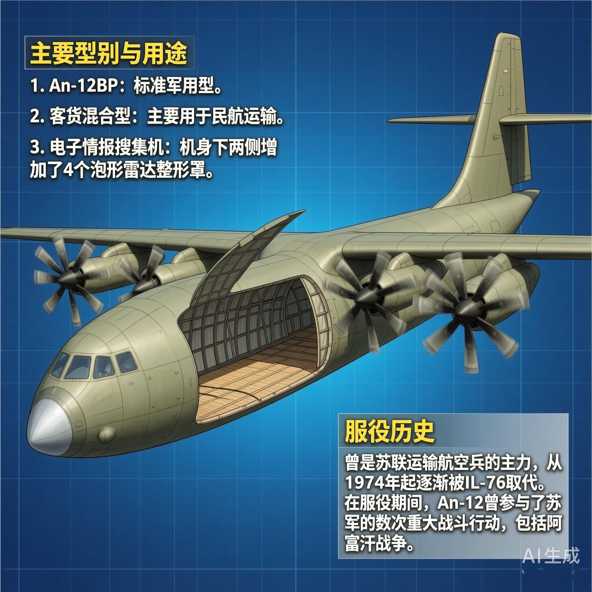 军事ai新视野 俄罗斯An-12“幼狐”运输机An-12“幼狐”（Cub）运输机