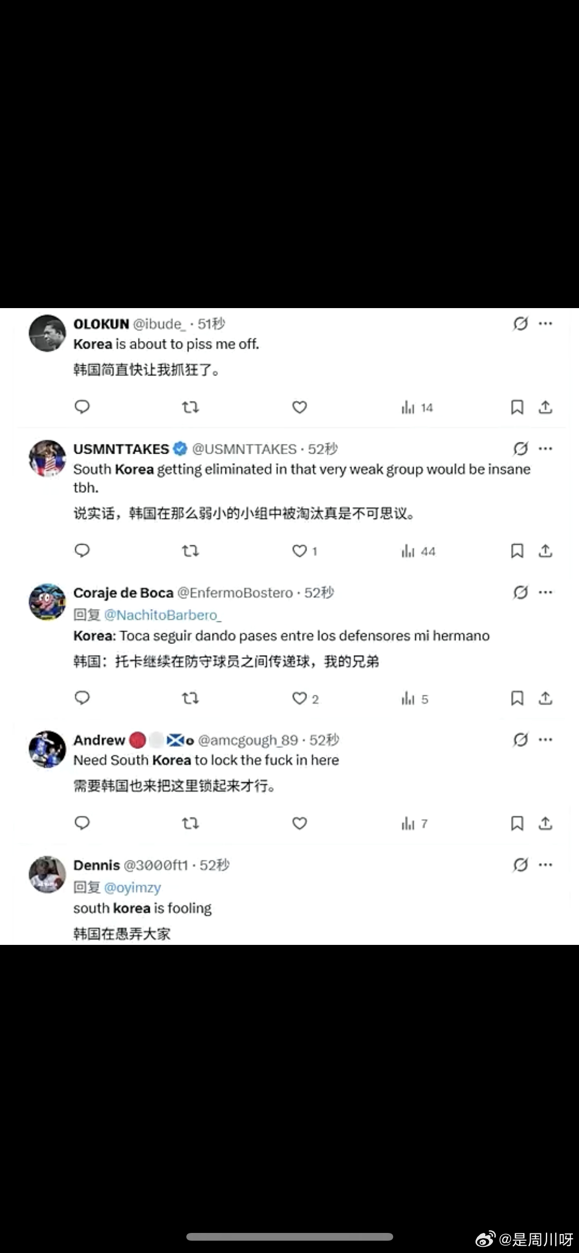 外网嘲讽韩国队真丢脸6月25日，世界杯小组赛A组第3轮，韩国￼0比1不敌南非￼，