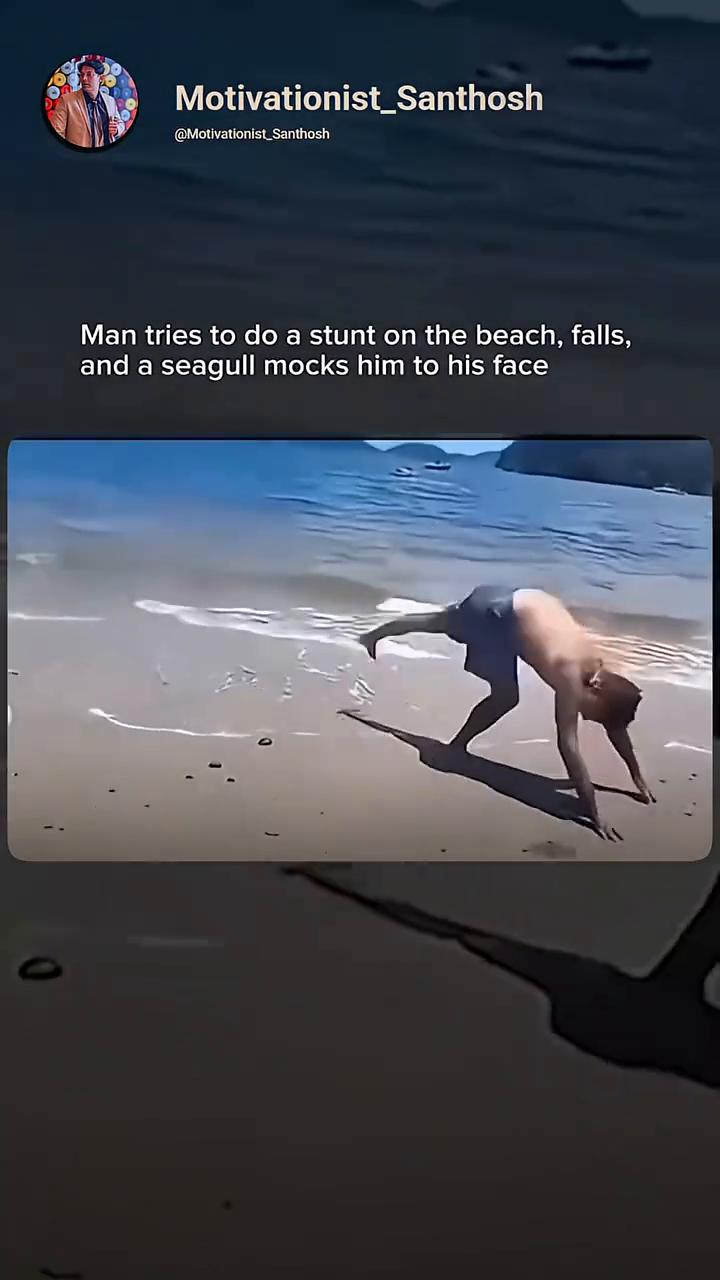 Man tries to do a stunt on the beach， fa
