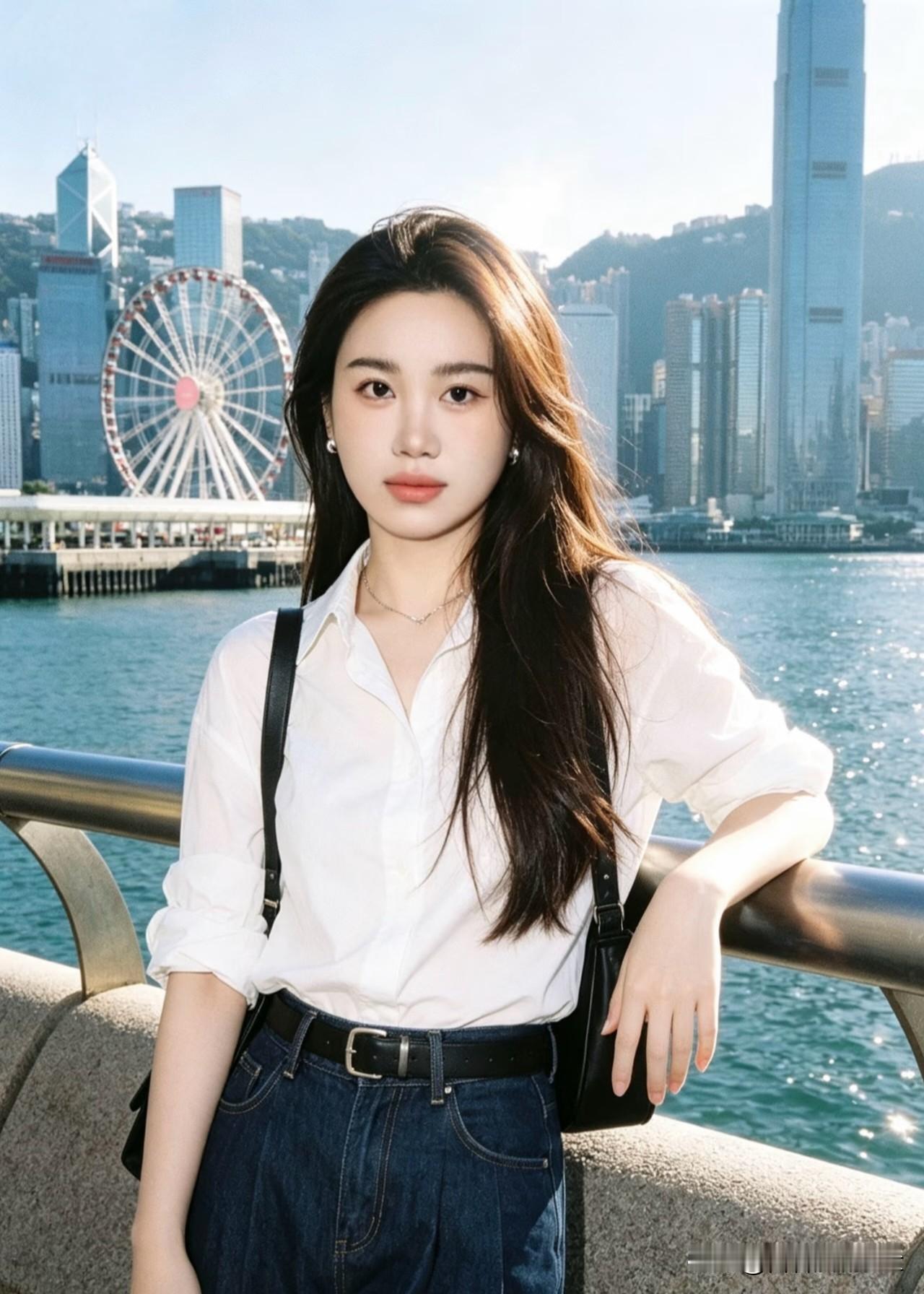 鹧鸪天·港城漫步
 
碧水衔山映晓光，长桥轮影入云长。
白鸥掠处风翻浪，翠岸行时