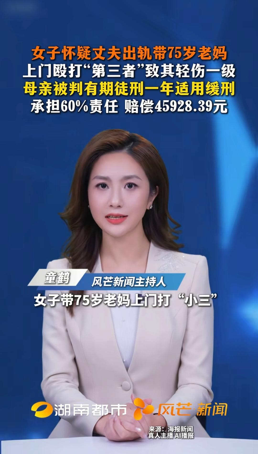 75岁老母亲陪着女儿上门抓小三，结果打人被判刑了。

45岁的女儿杨某怀疑丈夫出