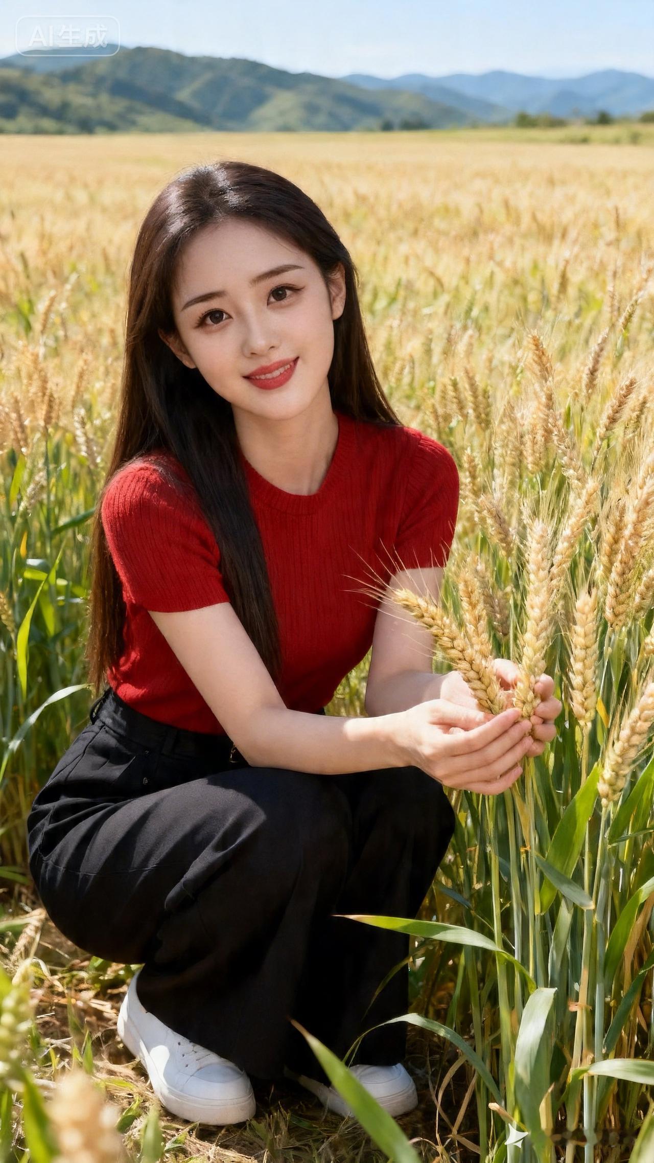 金秋麦田里的甜美笑容🌾😊