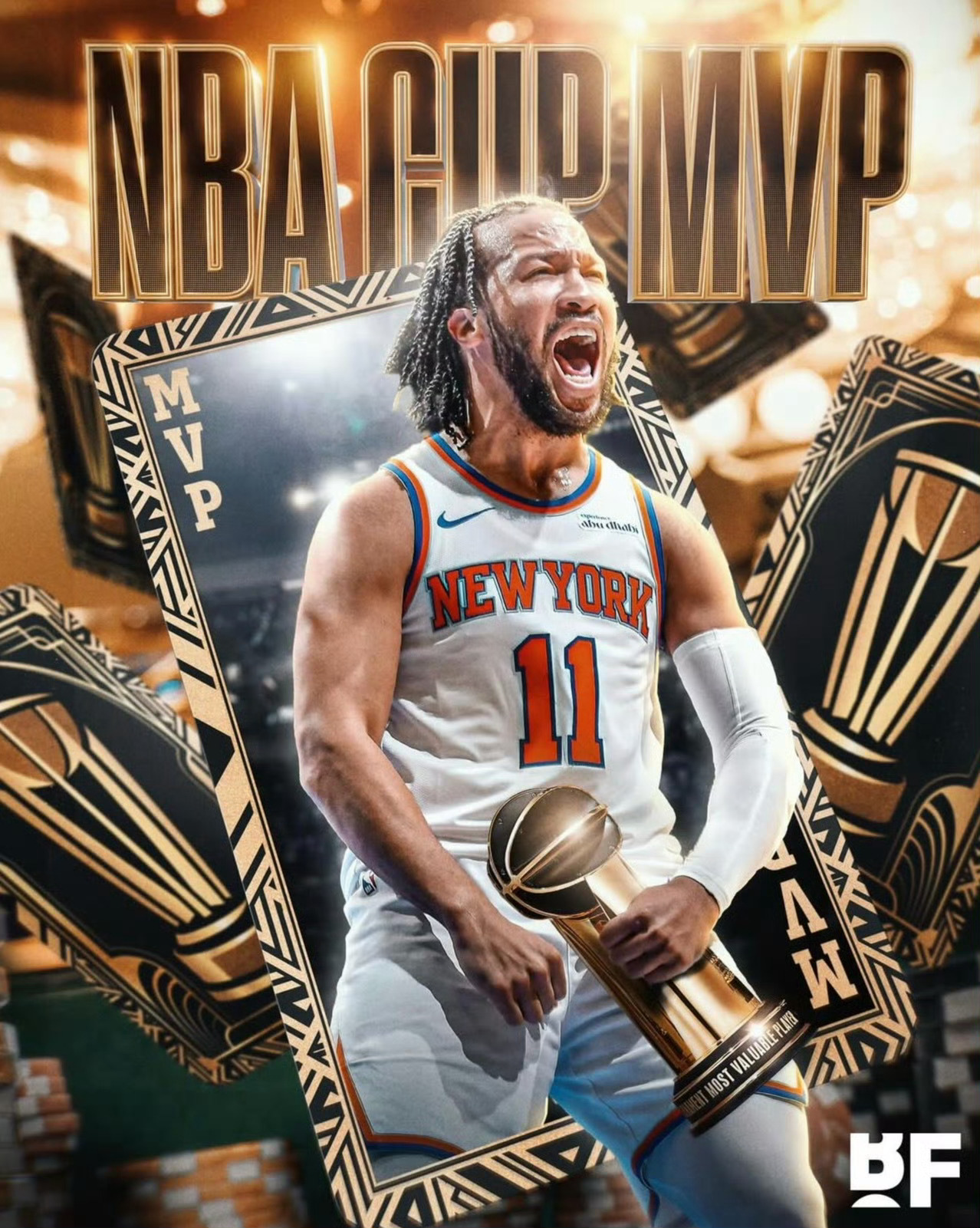 当之无愧👍布伦森当选本赛季NBA杯MVP在今年杯赛的比赛里，场均贡献33.3分