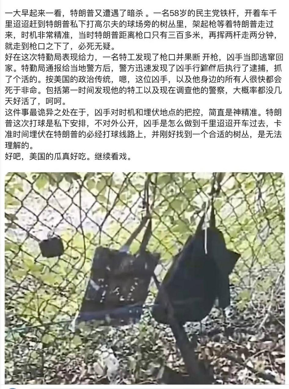 #特朗普打高尔夫一枪手藏在灌木丛#老白男枪杀前总统真是妙，前几个被刺杀的前总统，