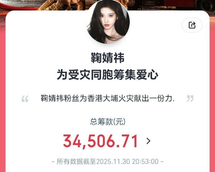 鞠婧祎粉丝为香港火灾捐款了3.4万元追星的意义具象化 粉随正主