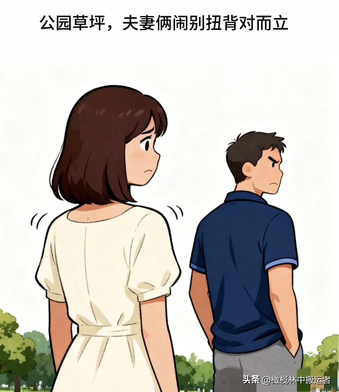 趣味漫画：公园夫妻俩闹别扭背对背，老奶奶对老公说：快哄你媳妇，我当年立马认错。又