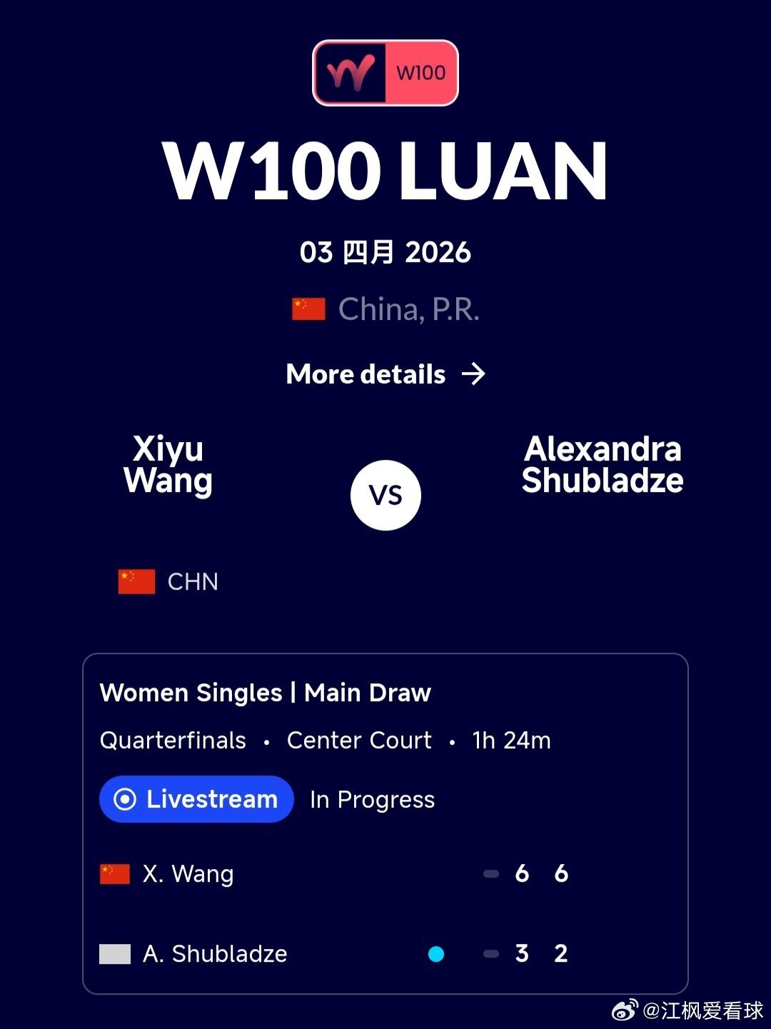 W100六安站🇨🇳女单8进4王曦雨🇨🇳6-3/6-2战胜资格赛球员舒布拉