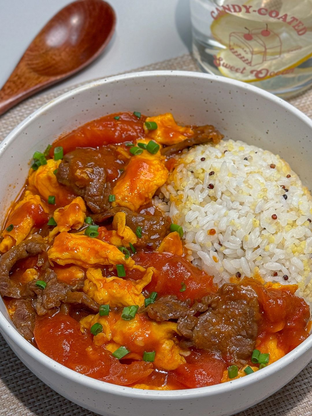 没出息..碗都舔干净了❗️番茄鸡蛋牛肉拌饭🍅