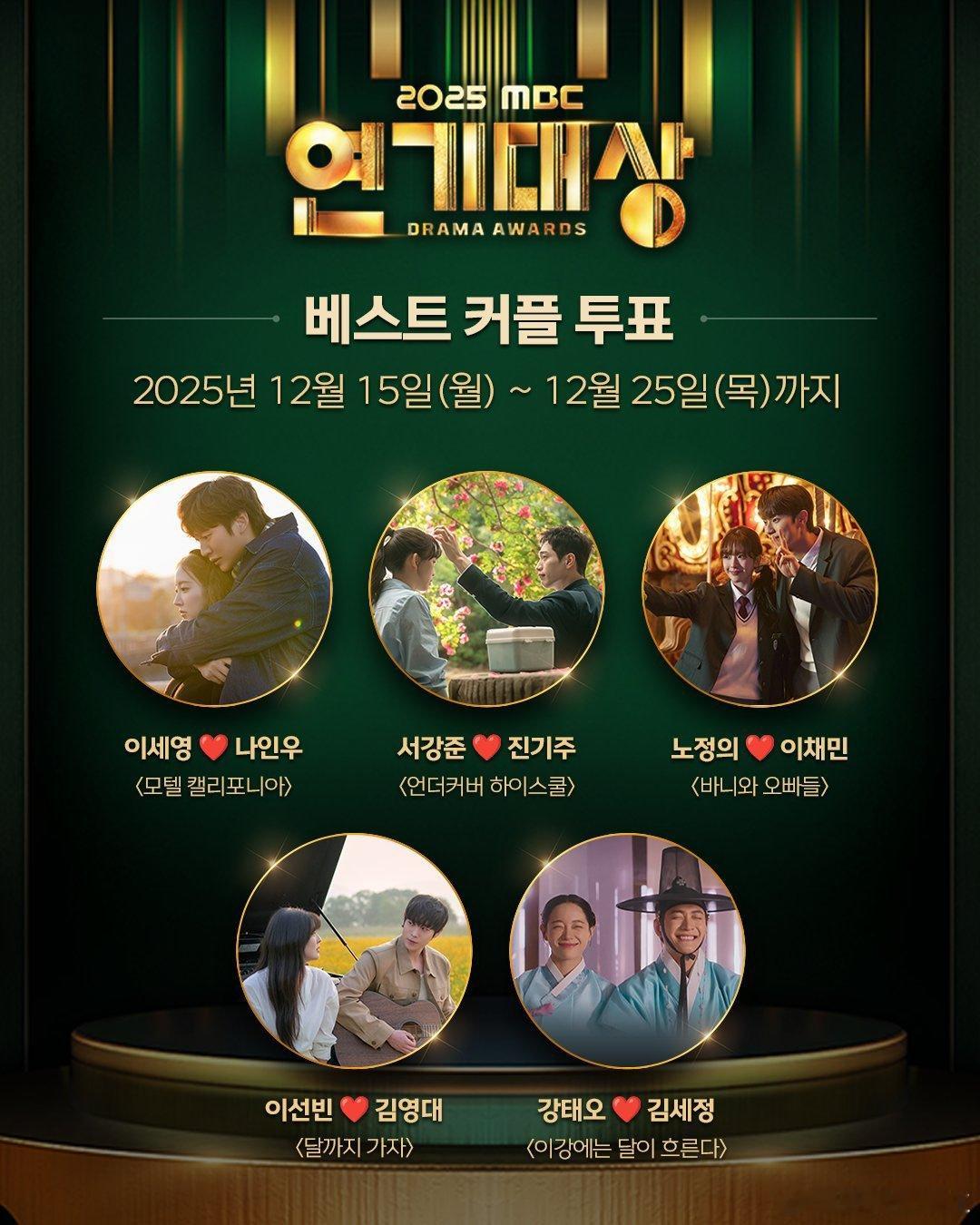 2025年MBC演技大赏最佳情侣奖候选名单1. 李世荣 × 罗人友《加州旅馆》2