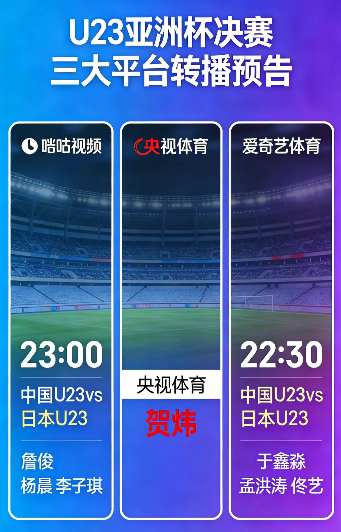 AI预测U23国足决赛胜率今晚，你在哪个平台看直播？