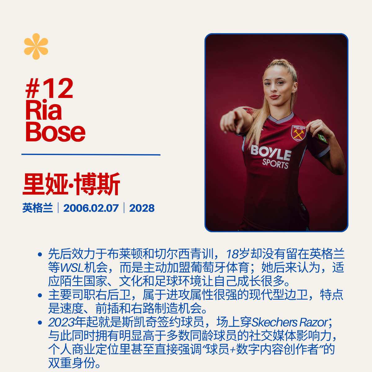 ⏳2026/27赛季WSL开赛倒计时10天球员简介5️⃣｜西汉姆联（门将&后卫）