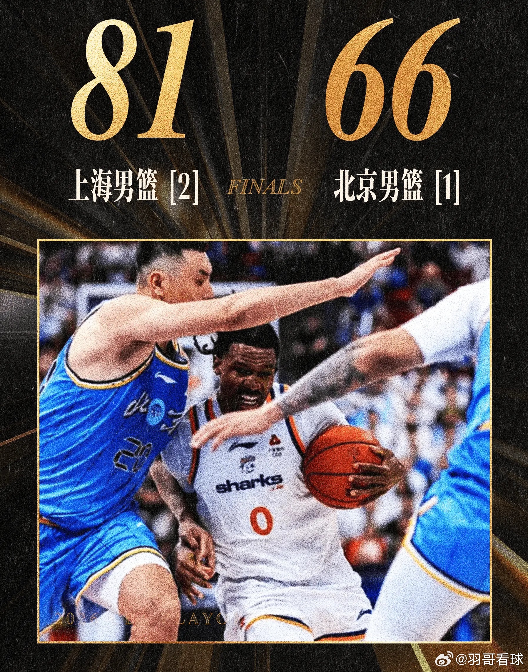 今日CBA季后赛半决赛G3，上海客场81-66力克北京，大比分2-1拿到赛点。上