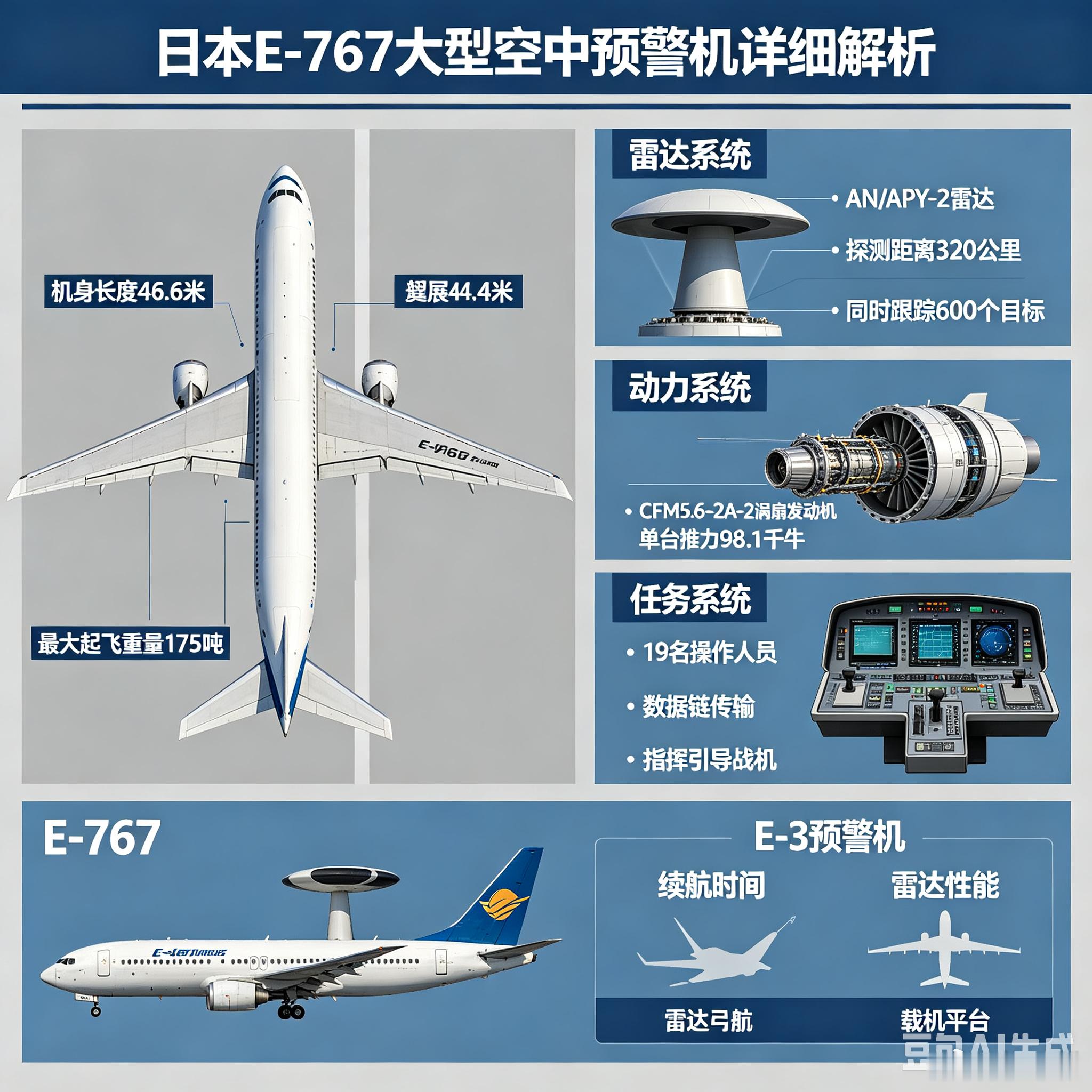 军事ai新视野 日本E‑767大型空中预警机（4架）ai热力追踪 定位：日本空自