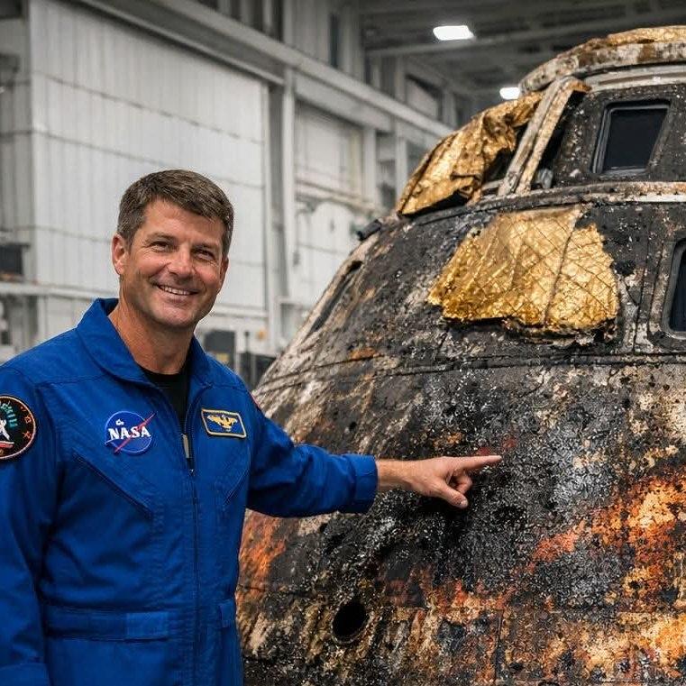 近距离看一下从绕月返回的猎户座飞船
总有人看了几张远图，说怎么没有烧蚀痕迹
现在