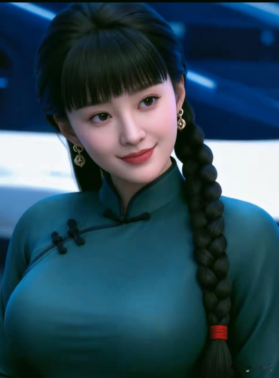 墨绿旗袍，中式复古
穿出动感，身材丰满
雍容华贵，仪态万方
沉鱼落雁，闭月羞花