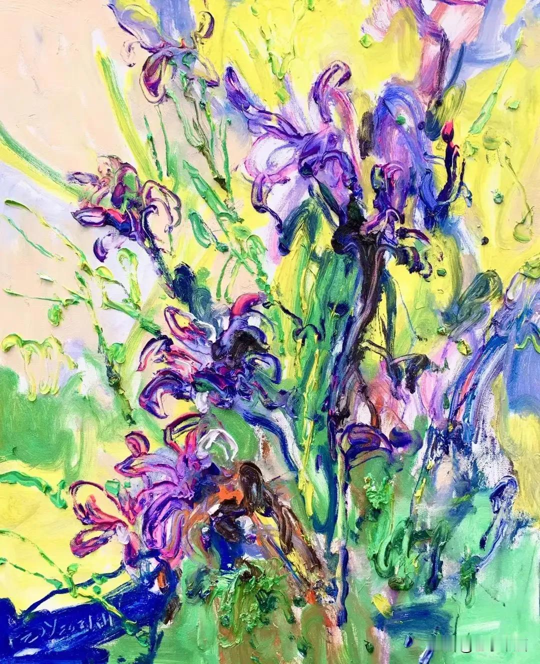 张继渝老师绘画作品欣赏
紫色的百合与太阳花-80x65cm