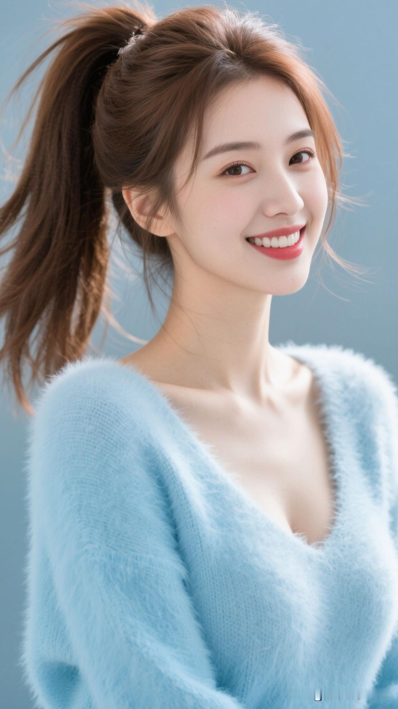 🌬️ 浅蓝毛衣兜住风的软，发丝跳着轻盈的舞，连空气都浸着治愈的甜。如何穿搭出满