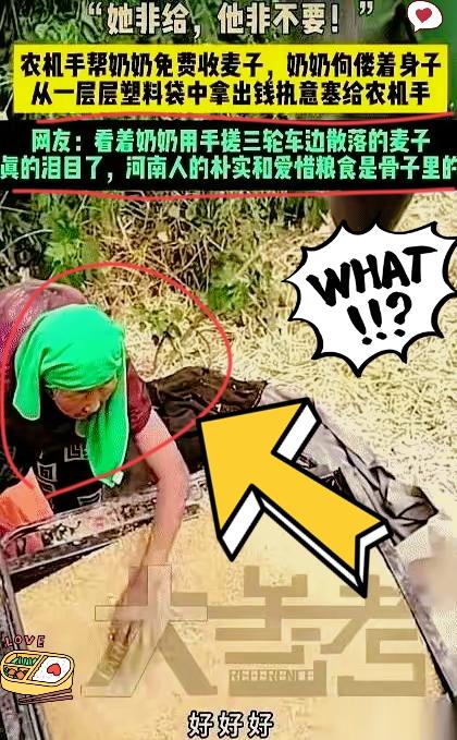 河南，一辆收割机正准备离开麦田，
一个70多岁的老人突然冲过来，死死拽住车门…
