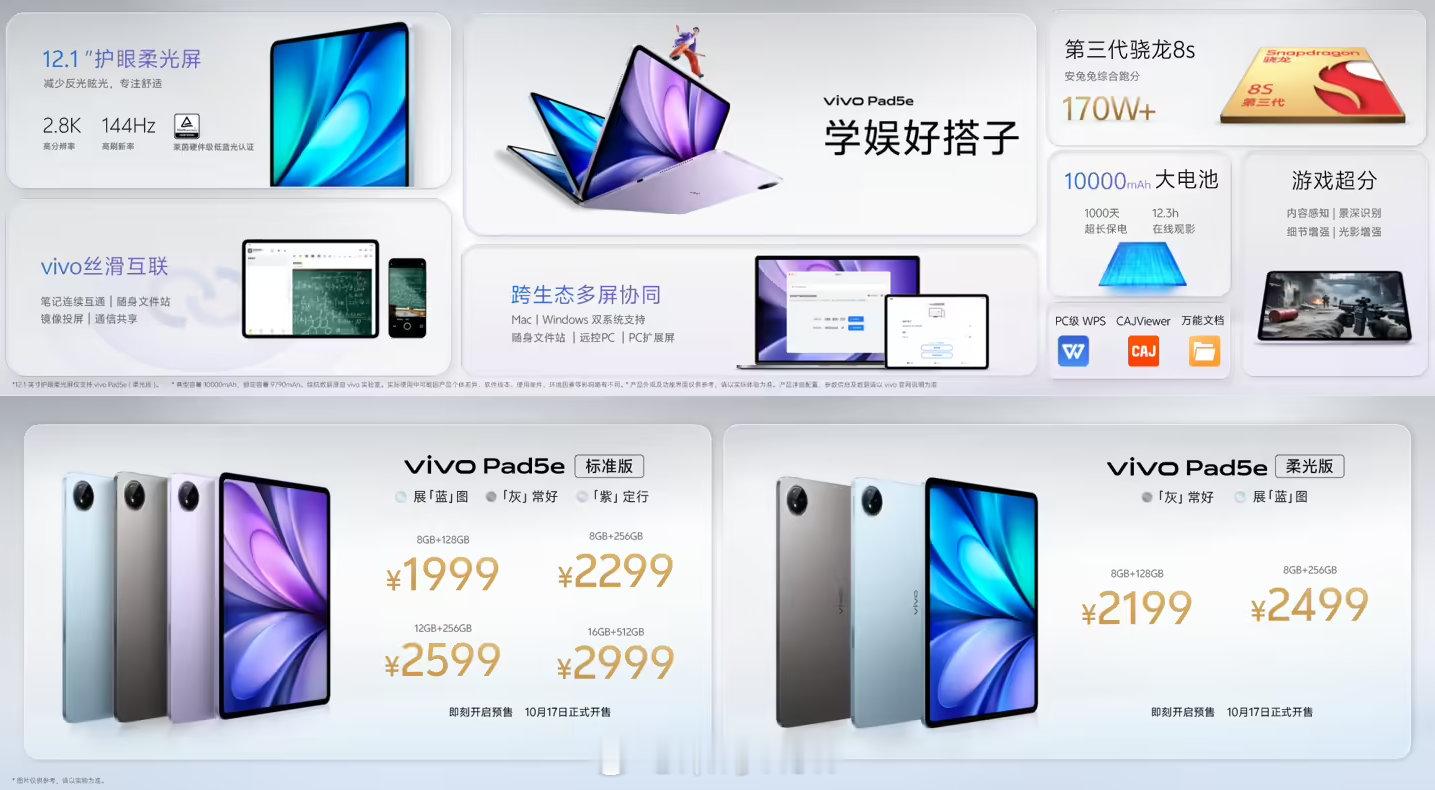 刚发布的vivo Pad5e挺让人意外，8+256GB搭配骁龙8 Gen3，价格