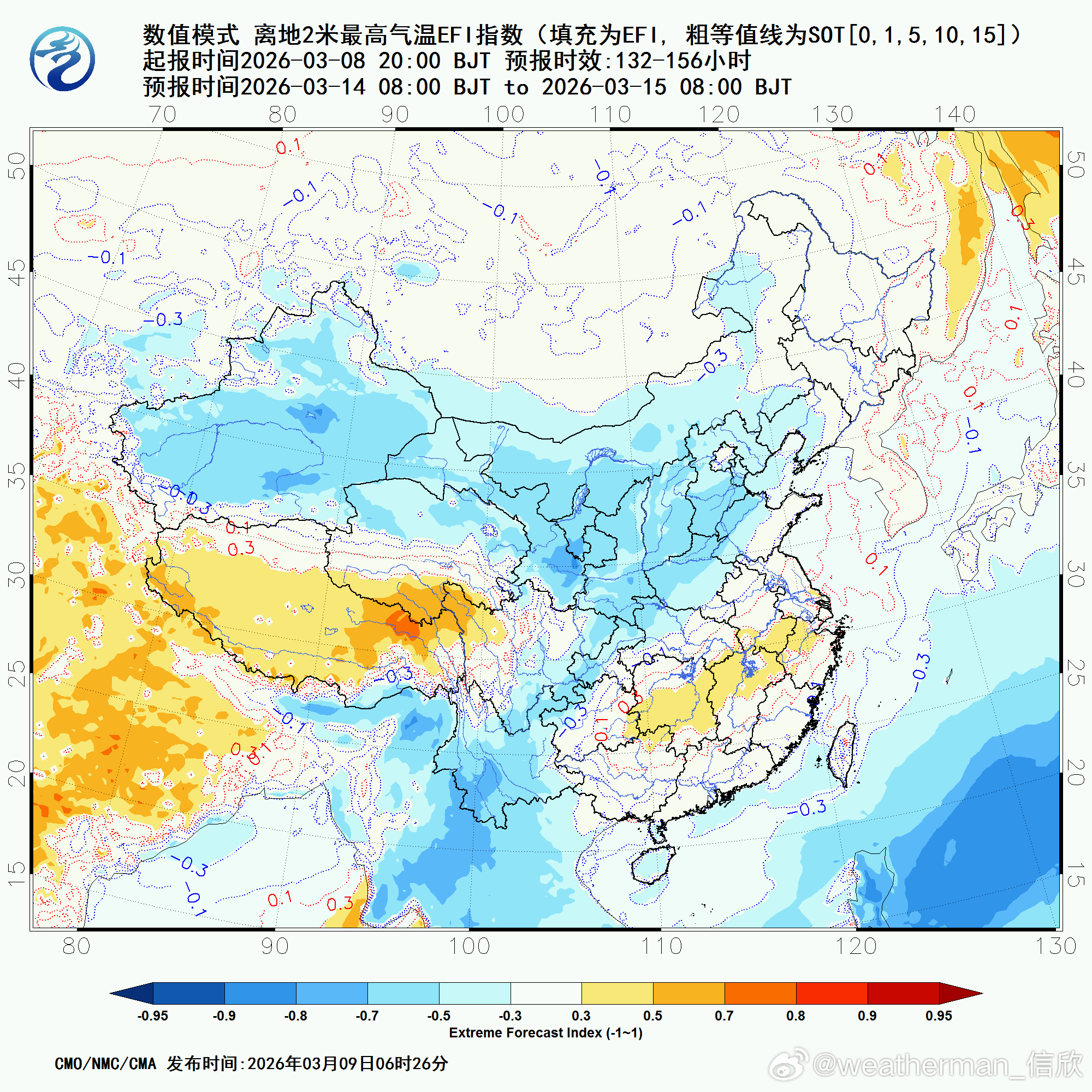 【气温冲高回落】今后3天在冷空气到来前，西部多地的气温可能会大幅偏高。新疆西藏青