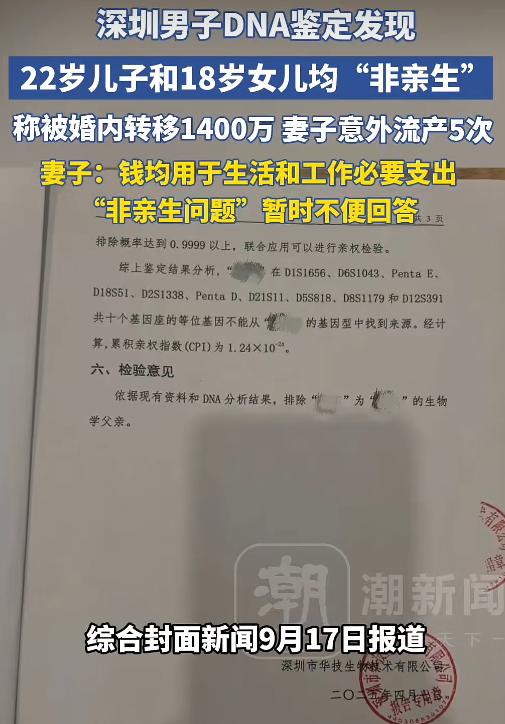 “22岁儿子、18岁女儿都不是亲生”，47岁男子哭述妻子婚内转移1400多万，被