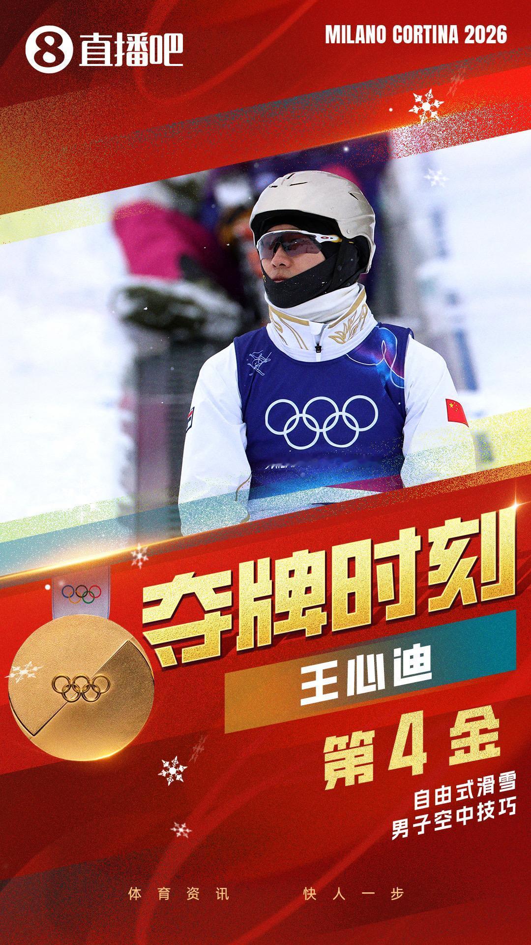 第4金！自由式滑雪男子空中技巧决赛：王心迪132.60分夺金米兰冬奥会