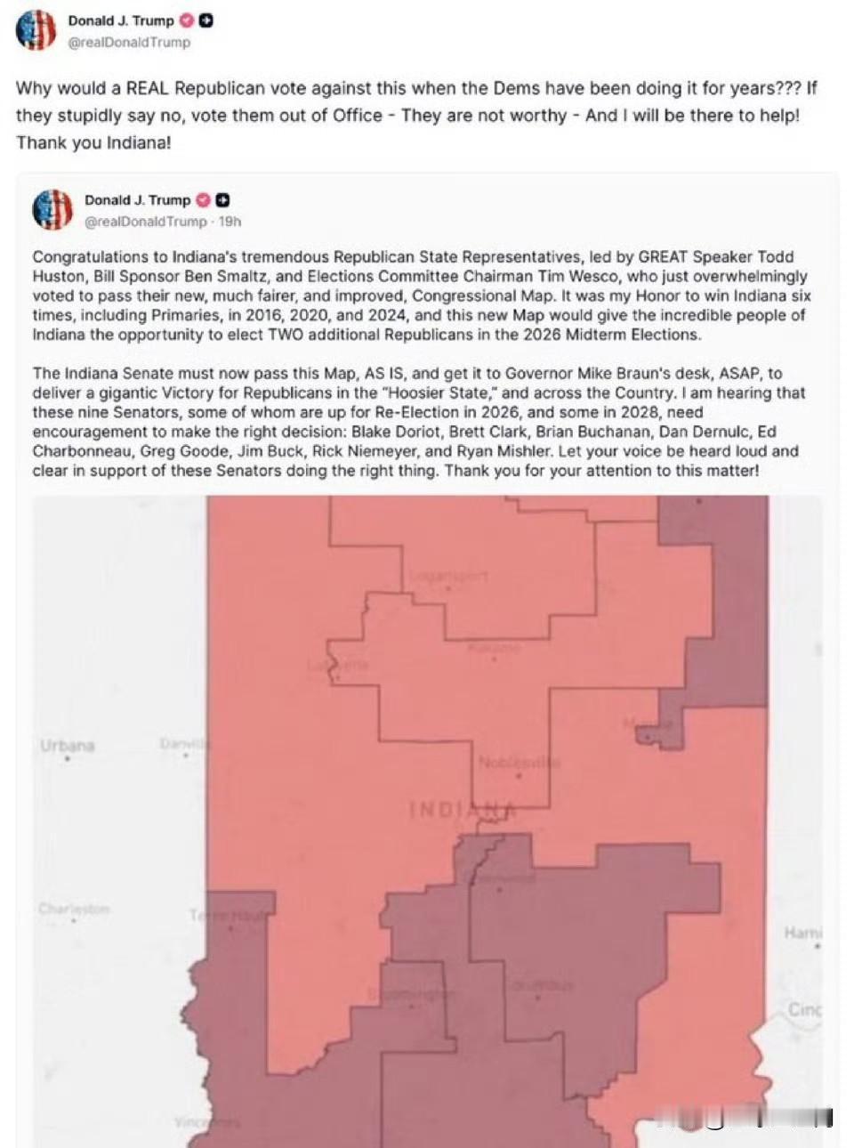 川普总统正在猛烈抨击印第安纳州的“伪共和党人”（RINOs），如果参议员们反对9