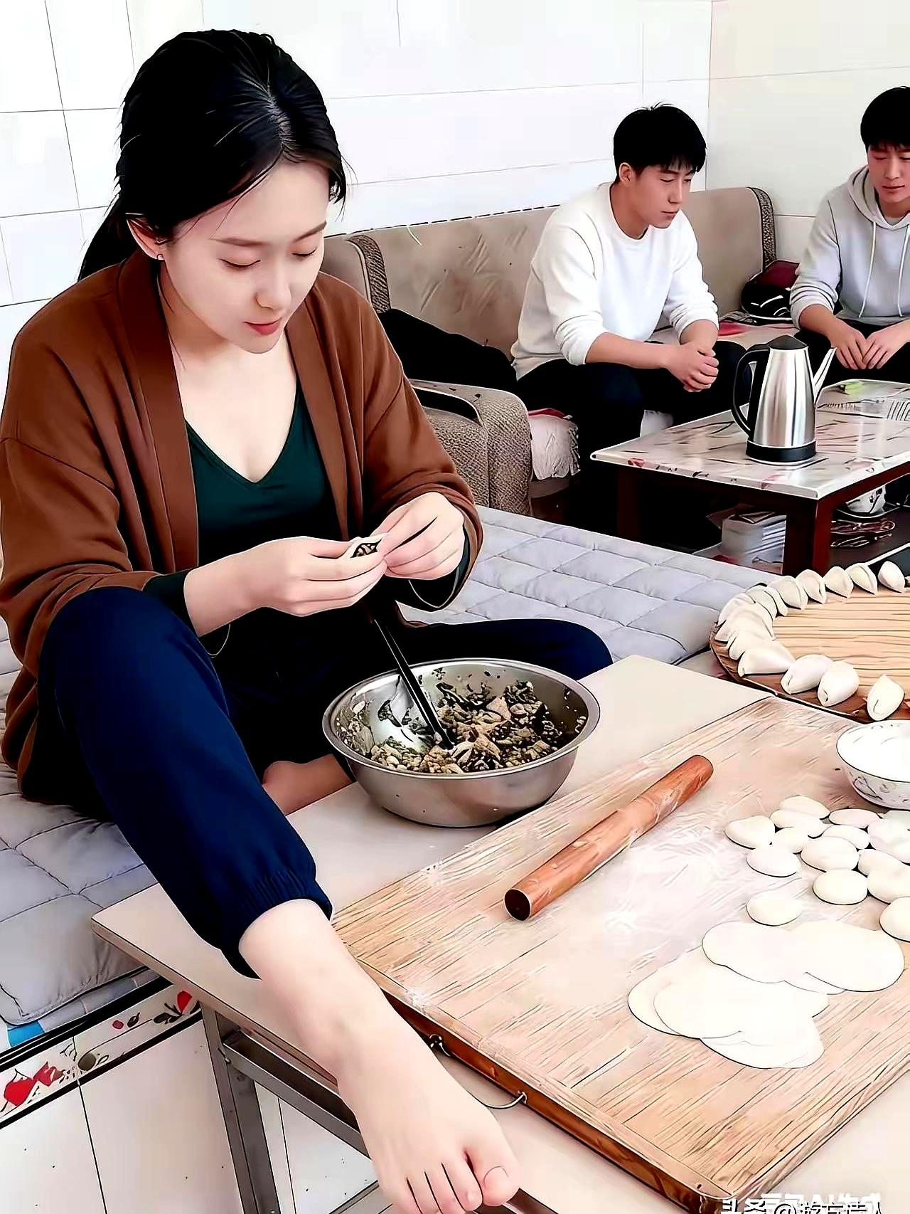 站在案板旁，指尖和擀面杖奏着日常的节拍。
把细碎的日子揉进面团，每一道褶子都像在