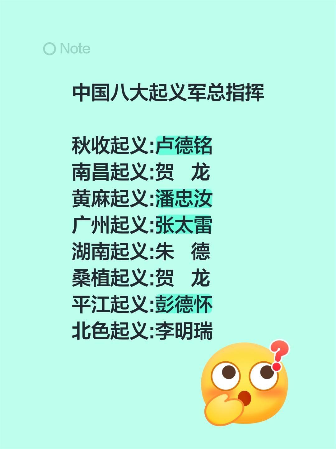 中国八大起义军总指挥  秋收起义:卢德铭 南昌起义:贺    龙 黄麻...