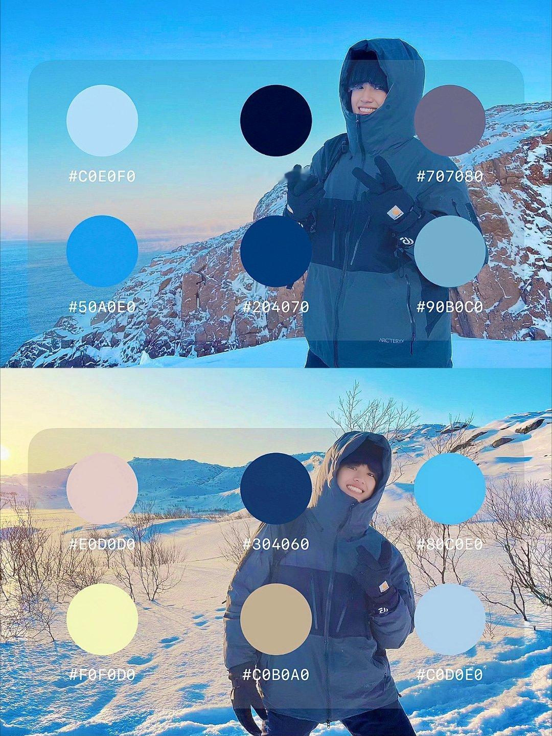张极以调色盘为序，收藏张极镜头里的远方。山野的蓝、雪的白、落日的暖，每一种颜色，