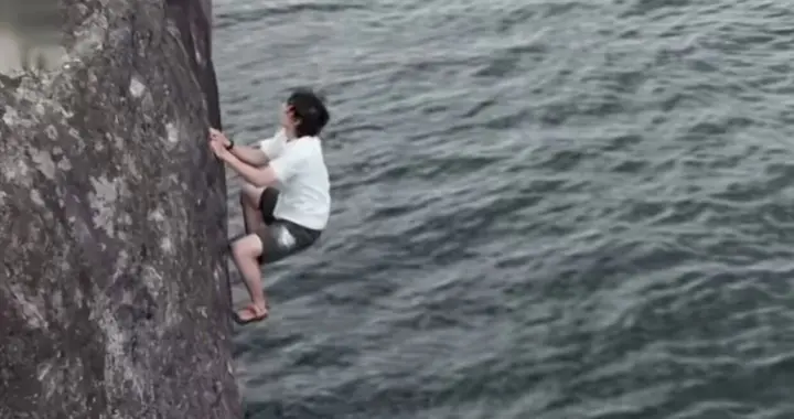 突发！王一博录综艺无保护措施徒手攀岩，手滑坠海