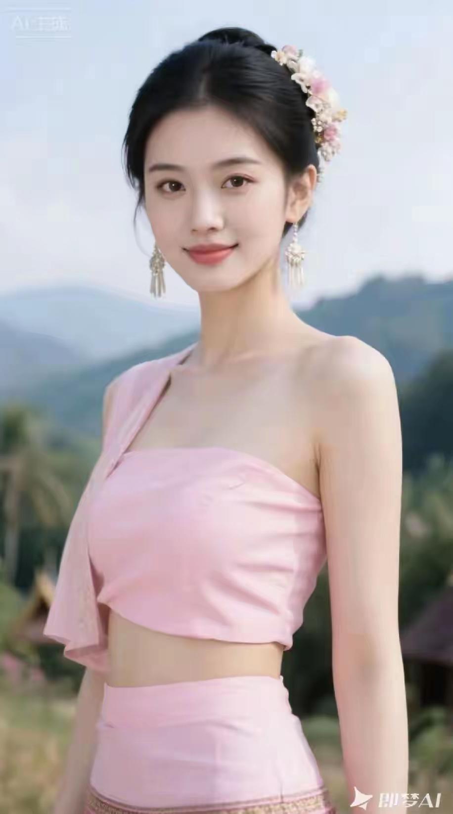 温柔粉少女，置身于自然之中，宛如画中仙子。