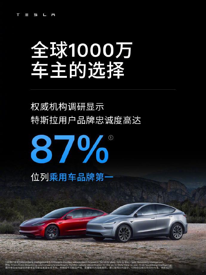 特斯拉最新用户数据出炉 特斯拉官方公布，品牌全球用户规模已经突破千万。调研显示特