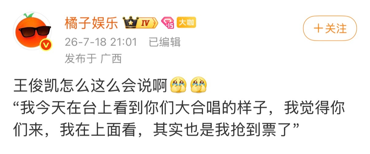 “我抢到票”——“站票已就位”“你们大合唱的样子”——“等接唱”宝宝🥹王俊凯当