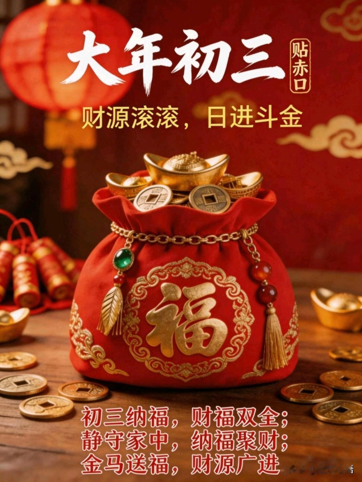 大年初三，迎福纳祥啦！老传统里初三贴赤口、闭门谢客，图的就是一年无口舌是非，阖家