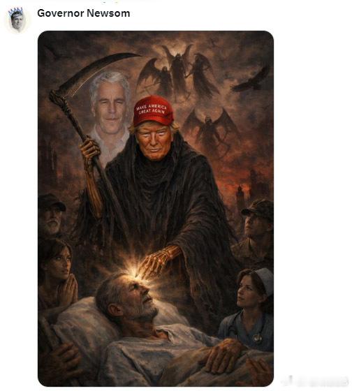 美国特朗普总统发图宣布自己是你懂的。纽森也发了个图。这个图绝对非常符合特朗普总统