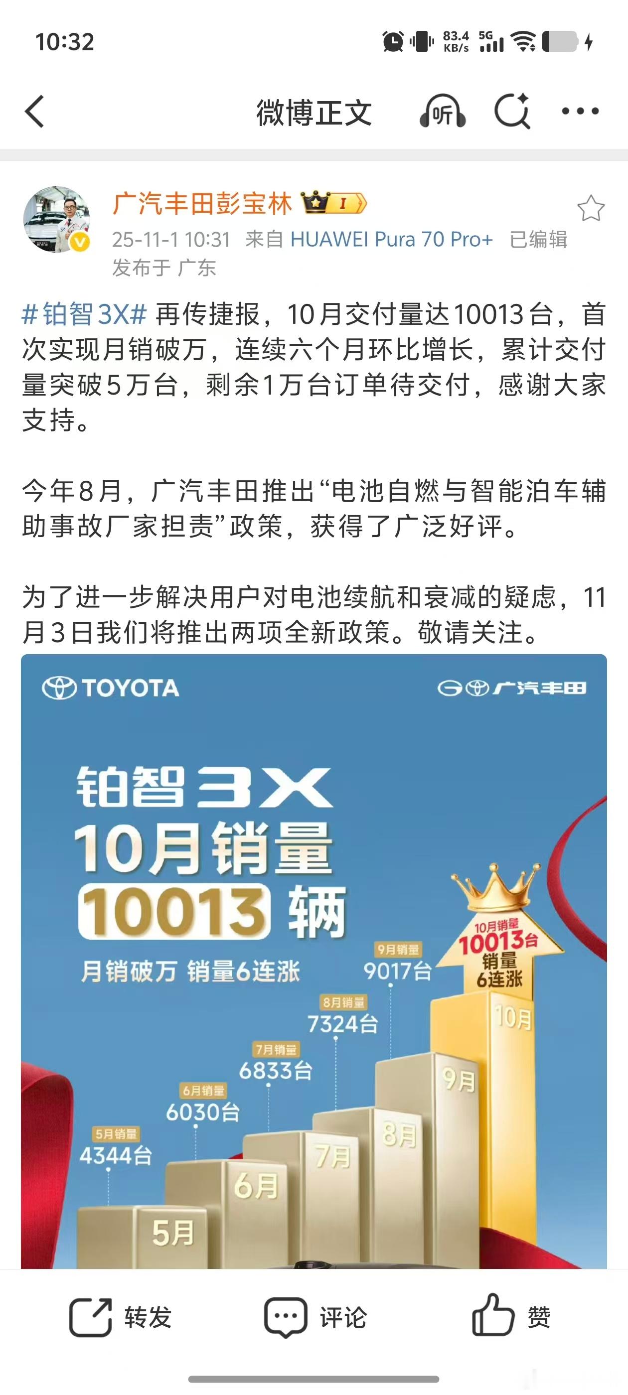 铂智3X十月销量破万，踏实做事才是硬道理广丰即将推出电车电池新政策铂智3X月销量